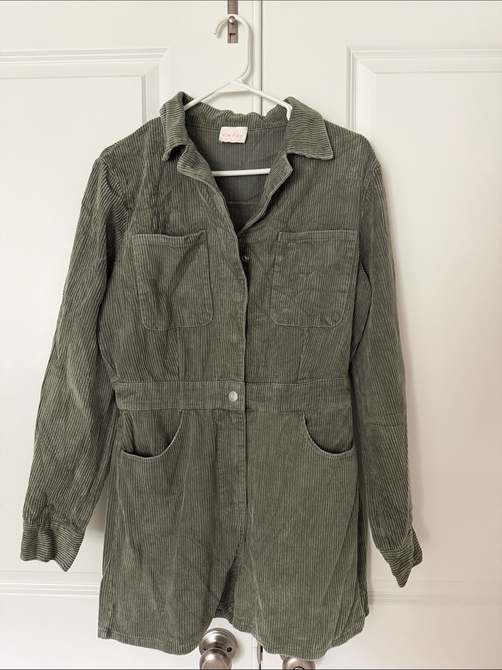 entro Olive Green Corduroy Utility Romper